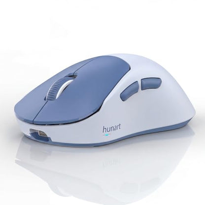 hunart H6 49g Wireless Mouse, Bluetooth & 2.4GHz, Rechargeable, Blue | Silent Clicks, USB-C Charging, Two Ways to Connect, Lightweight Right-Hand Ergonomic Comfort, For Laptop, MacBook, Office - color: Blue