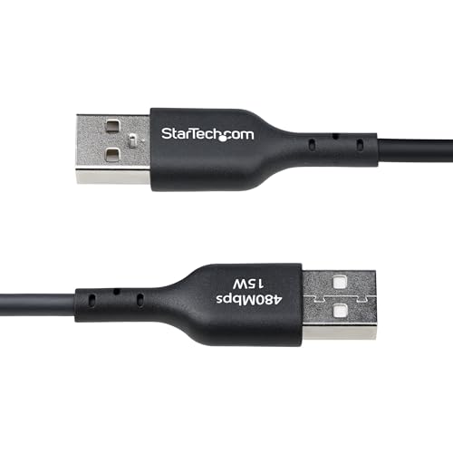 StarTech 1ft/30cm USB-A to USB-C Charging Cable, 3A, Black (USB2AC1FTBK) | USB 2.0 480Mbps, TPE jacket, Male to Male, Aluminum braided shield, 15W, Charge and Sync - color: Black, size: 1 ft, style: 1-Pack
