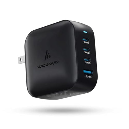 100W GaN Charger, Wozoyo 3XType-C & USB-A Superfast 2.0 Charging, Compatible for iPhone 17/16/16 Pro Max/15 Series/iPad Pro, Smartphones, Tablets and More, PD/PPS/QC 3.0,Compact Foldable Plug