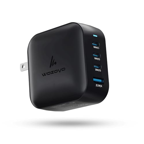 100W GaN Charger, Wozoyo 3XType-C & USB-A Superfast 2.0 Charging, Compatible for iPhone 17/16/16 Pro Max/15 Series/iPad Pro, Smartphones, Tablets and More, PD/PPS/QC 3.0,Compact Foldable Plug