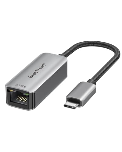 BrosTrend 2.5Gb USB C to Ethernet Adapter, Plug & Play 2.5 Gigabit USB to RJ45 (Thunderbolt Compatible) for Laptop MacBook iPad iPhone, Type C Network Adapter for Windows iOS MacOS Lifetime Protection