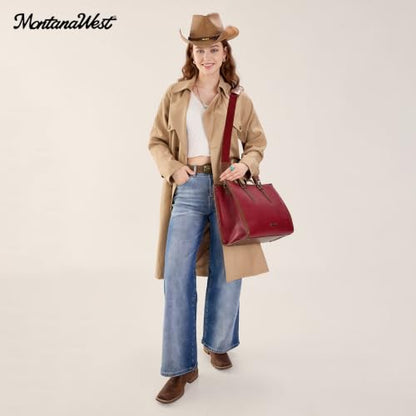 Montana West Laptop Tote Bag for Women 15.6 Inch Computer Bags Business Office Work Briefcase With Adjustable Shoulder Strap - color: Red