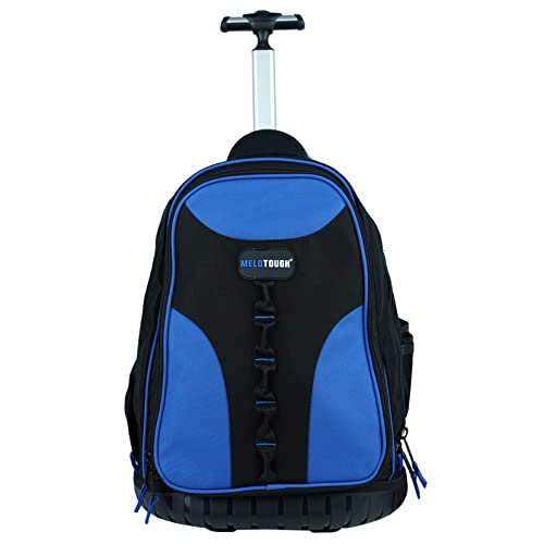 MELOTOUGH Wheeled Rolling Automotive Tool Bag Backpack Blue | Heavy-Duty Water-Resistant 600D, 37 Pockets & Large Interior, Smooth Wheels & Telescoping Handle, Pro Tool Organizer - color: Blue