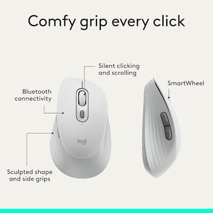 Logitech Signature Comfort M840 L Wireless Mouse, Bluetooth Mouse with Silent Clicks, SmartWheel, Customizable Buttons, Multi-Device Compatibility for Windows, MacOS, iPadOS - Off White - color: Off White, style: No Palm Cushion