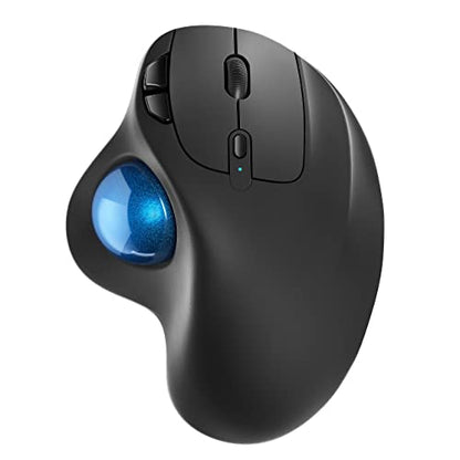Nulea M501 Wireless Trackball Mouse, Rechargeable Ergonomic, Easy Thumb Control, Precise & Smooth Tracking, 3 Device Connection (Bluetooth or USB Receiver), Compatible for PC, Laptop, Mac, Windows. - color: B-Blue