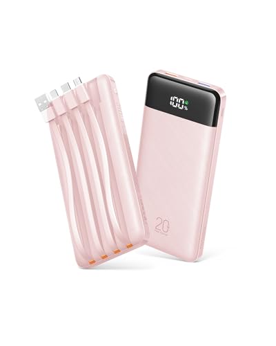 Orfeika 20000mAh Power Bank Fast Charging, Portable Charger with 4 Built-in Cables & 6 Outputs, 20W PD USB C Battery Pack Compatible with iPhone 16/15, Galaxy, Android, iPad & More (Travel Essential) - color: SoftPink