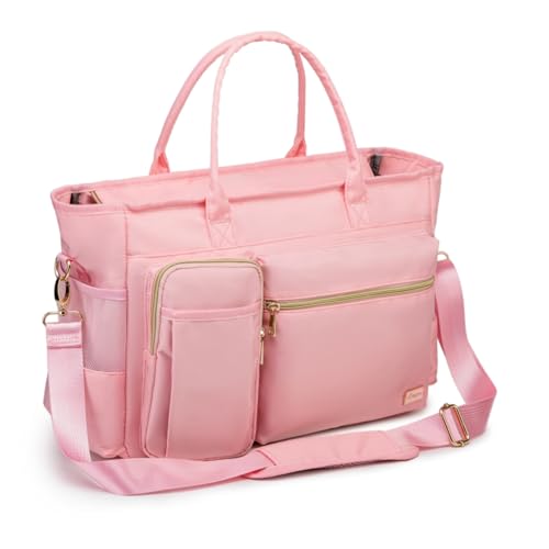 Rabjen Nurse Tote Bag for Work with Padded 15.6” Laptop Sleeve, Medical Supplies Shoulder Bag for Home Health Care - color: Pink