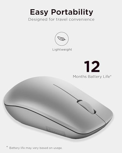 Lenovo 530 Full Size Wireless Computer Mouse for PC, Laptop, Computer with Windows - 2.4 GHz Nano USB Receiver - Ambidextrous Design - 12 Months Battery Life - Platinum Grey - color: Platinum Grey
