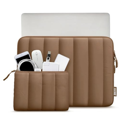 TECOOL Puffy Laptop Case 14 inch, Laptop Sleeve 14 inch for 14" Lenovo Thinkpad Ideapad HP EliteBook Pavilion Dell Chromebook, Protective Waterproof Sleeve 14 inch Computer Bag with Small Case,Brown - color: Brown, size: 14 Inch