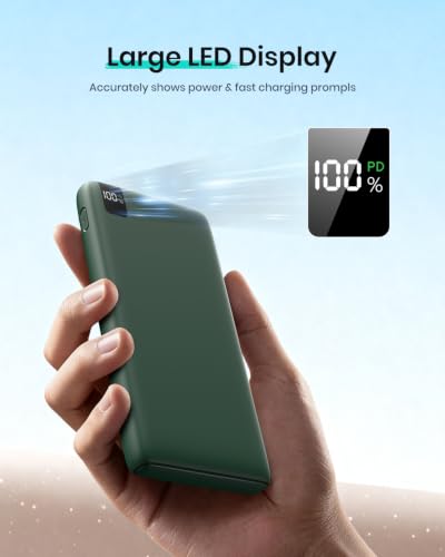 A ADDTOP Power Bank 20000mAh PD 22.5W Fast Charging Portable Charger | USB-C & USB-A In/Output丨Travel Essential丨LED Display丨Battery Pack for Phone 17/16/15 Galaxy丨Lightweight丨Flight-Safe丨Black - color: Green