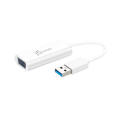 j5create USB to VGA Adapter Cable- Multi-Monitor Desktop Display USB Video Card Converter | 1080p HD Playback | Compatible with Windows and Mac - White (JUA214)