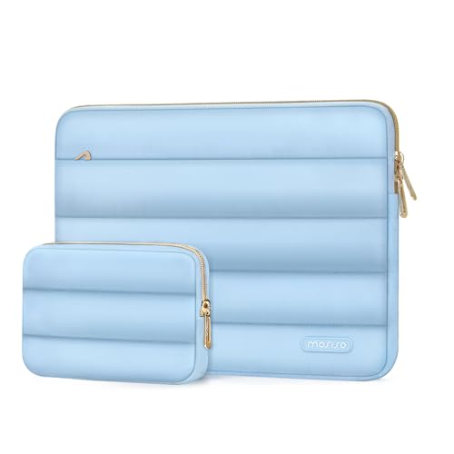 MOSISO Laptop Case 16 inch, 15-15.6 inch Puffy Laptop Sleeve Compatible with MacBook Pro 16 M5 M4 M3 M2 M1, HP Dell ASUS Acer Toshiba Lenovo, Polyester Horizontal Bag with Small Case, Air Blue - color: Air Blue, size: 16 inch
