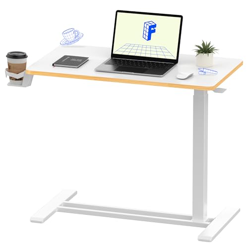 FLEXISPOT H7 32" Pneumatic Height-Adjustable Overbed Table with Wheels | C-shaped bedside table TV Tray,Medical End Side Table,Laptop desk for Hospital Home office use,31.5"Wx17.7"D,White Maple - color: White Maple, size: Large