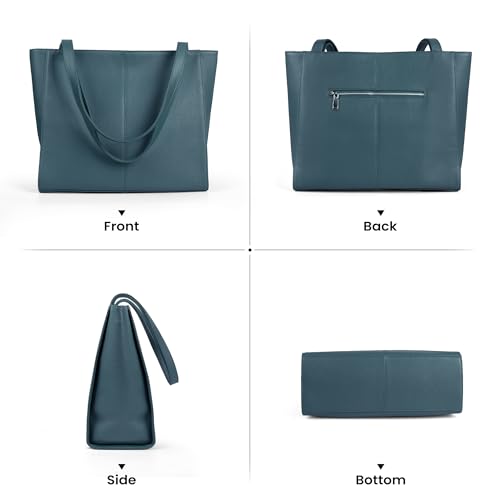 befen Genuine Leather Tote Bag for Women Work Travel Leather Purse Handbags | Real Leather, Padded 14" Laptop Compartment, Multi-Pockets, Zipper, Tote Bag for Daily - color: Teal Blue