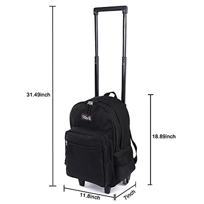 Tilami Rolling Backpack 18 inch Double Handle Wheeled Boys Girls Travel School Children Luggage Toddler Trip - color: Black