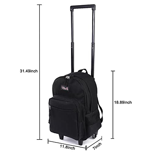 Tilami Rolling Backpack 18 inch Double Handle with Lunch Bag Wheeled Kids Backpack for Girls and Boys, Black - color: Black