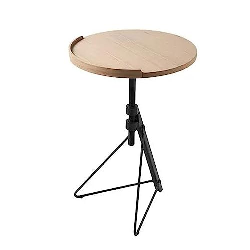 Side Table Height Adjustable Round Coffee Table, Small Coffee Snack Side Table with Tilting Board, Foldable Sofa Bedside Table Laptop Stand, with Wooden Table Top and Triangular Metal Legs Cou - color: Grey