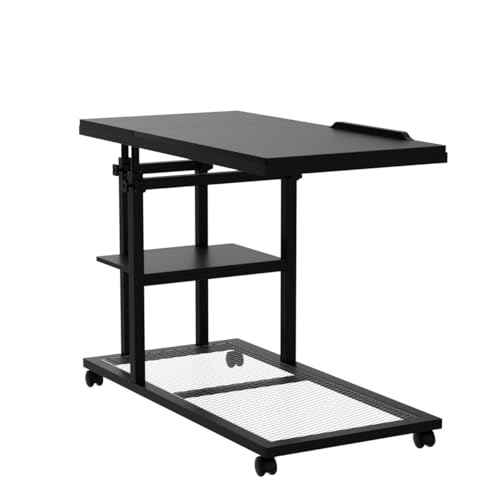 Tribesigns Height Adjustable C Table with Wheels, Mobile Couch Snack Side Table with Tiltable Drawing Board, Sofa Bedside Laptop Stand C Shaped TV Tray with Storage Shelves (Black) - color: Black