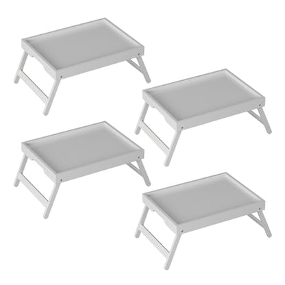 Youpehom Bamboo Bed Tray Tables with Folding Legs, Medium, 4-Pack, White | Four bamboo bed trays with folding legs and handles for family meals, guests, reading, laptop use and everyday serving. - color: White-4 Pack, size: Medium