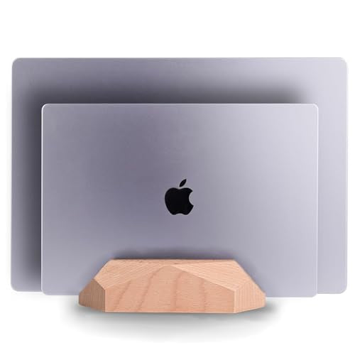 Dual Laptop Holder Adjustable Vertical Laptop Stand, 2 Slots MacBook Stand Wood,Wooden Laptop Stand,Vertical Laptop Holder for Desk, Widen Dock Fits All MacBook/Surface pro - color: 2 slot beech