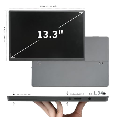 Portable Monitor, 13.3 Inch, 1200P IPS Display, Zero Frame, USB-C and HDMI, for Laptop, PC, Mac, PS, Xbox, Nintendo Switch - size: 13.3 Inch