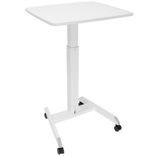 Mount-It! Adjustable Rolling Laptop Desk, Mobile Standing Desk with Wheels, Small Sit-Stand Computer Cart for Home, Office, or Classroom, 29.6–44.2" Height, 23.6"x20.5" Desktop, White - color: White
