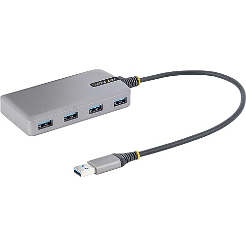 StarTech 4-Port USB-A Hub 5Gbps with Aux Power, 1ft Cable (5G4AB-USB-A-HUB) | USB 3.0, USB Powered, Host to 4x USB-A, Optional auxiliary power input, Portable desktop laptop expansion, 30cm reach
