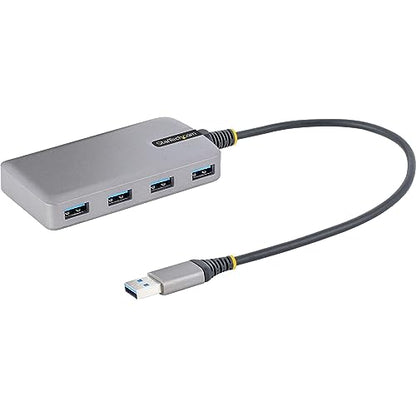 StarTech 4-Port USB-A Hub 5Gbps with Aux Power, 1ft Cable (5G4AB-USB-A-HUB) | USB 3.0, USB Powered, Host to 4x USB-A, Optional auxiliary power input, Portable desktop laptop expansion, 30cm reach