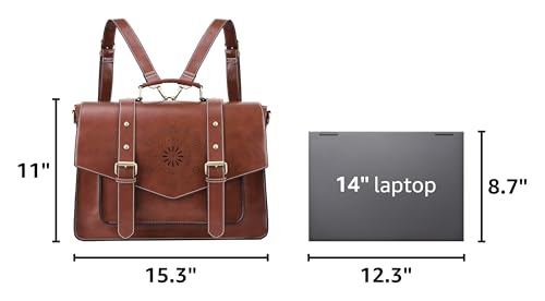 ECOSUSI Backpack for Women Briefcase Messenger Laptop Bag Vegan Leather Satchel Work Bags Fits 15.6 inch Laptops, Coffee - color: 1-coffee-l