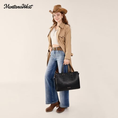 Montana West Laptop Tote Bag for Women 15.6 Inch Computer Bags Business Office Work Briefcase With Adjustable Shoulder Strap - color: A Black