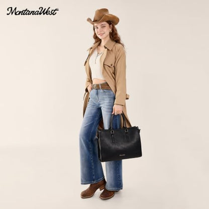 Montana West Laptop Tote Bag for Women 15.6 Inch Computer Bags Business Office Work Briefcase With Adjustable Shoulder Strap - color: A Black