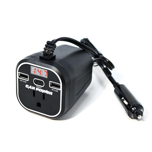 FAMIDGE 200W Car Power Inverter, Car Inverter 12v to 110v, Car Outlet Adapter with Dual USB and Type-C, Car Outlet Adapter for Plug Outlet, Laptop, White - color: 200W Stable Pro White, size: Cup Holder Size