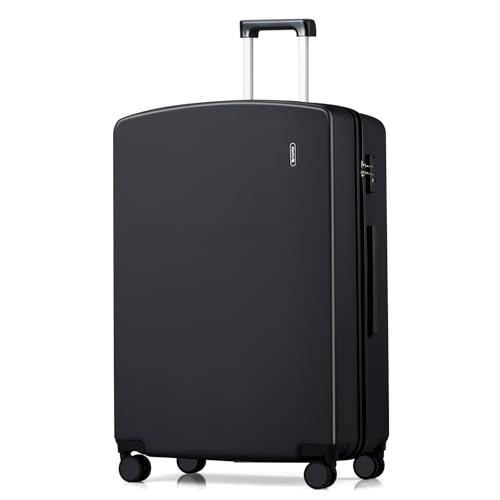 Hanke 28 Inch Large Checked Luggage, Hard Shell with TSA Lock & Wet Pocket | PC Hard Shell, Large Check in Size, Separate Wet Pocket, 8 Spinner Wheels, for long Trip, European travel - color: Jet Black, size: 28 Inch