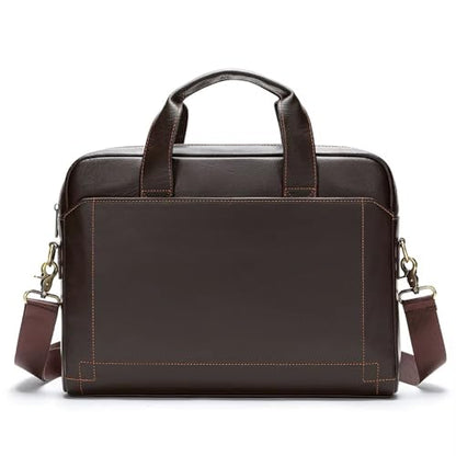 Genuine Leather Briefcase for Men and Women, Laptop Shoulder Bag,Messenger Bag 15 Inch Laptop, Business Travel - color: Dark Coffee