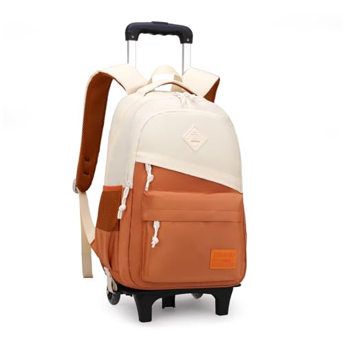 Rolling Backpack for Boys Girls School BookBag with Wheels Kids Luggage Trolley Back Pack on Wheels Elementary Travel Bag - color: Orange Two Wheels, size: 2 Wheels