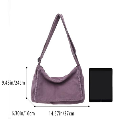 Canvas Messenger Bag Large Messenger Bags for Women Men Casual Canvas Crossbody Shoulder Bag with Multiple Pockets - color: Purple