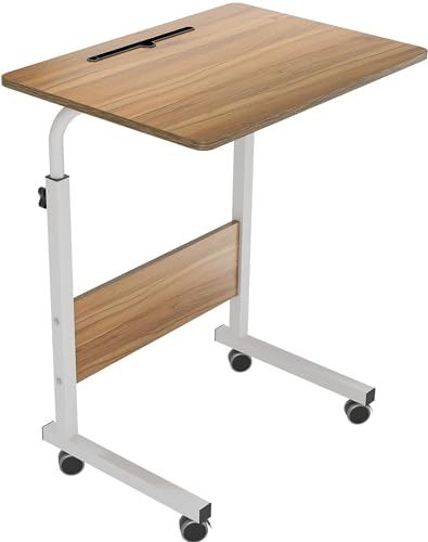 DlandHome 23.6 Inches Rolling Desk with Wheels Adjustable Height, Oak | Mobile Standing Desk Small Side Table Portable Laptop Cart with Tablet Slot, C-Shaped Bed Couch End Tables for Bed Sofa - color: Oak, size: 23.6 Inch