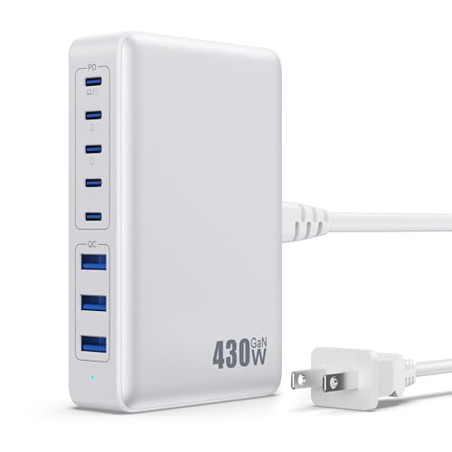 USB C Charger 430W USB C Charger Block, 8-Ports GaN IV Fast Charging Station Hub,PD 100W Laptop Charger Adapter,for MacBook Pro/Air/iPad/iPhone16/15/14/Apple Watch/DELL/Samsung for Home Office - color: A-White, size: 430W