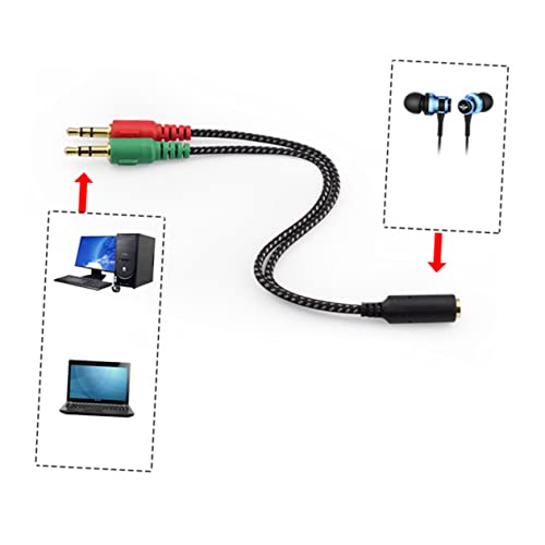 Mikikit Female to Male Headset Splitter Cable Adapter for Audio Dual Ports for Headphones and Microphone Stereo Audio Adapter for Laptops and Mobile Devices