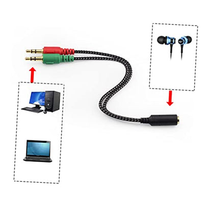 Mikikit Female to Male Headset Splitter Cable Adapter for Audio Dual Ports for Headphones and Microphone Stereo Audio Adapter for Laptops and Mobile Devices