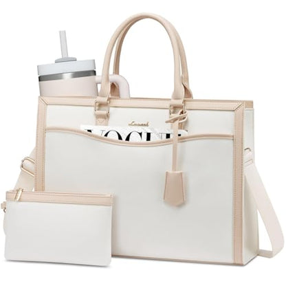 LOVEVOOK Laptop Tote Bag for Women, 15.6 inch Lightweight Canvas Office Work Bag Briefcase, Large Capacity Teacher Computer Bag Handbag for Travel Business,2pcs Set Canvas/Apricot | PU Leather Business Briefcase Teacher Travel College Bag Handbag fit for