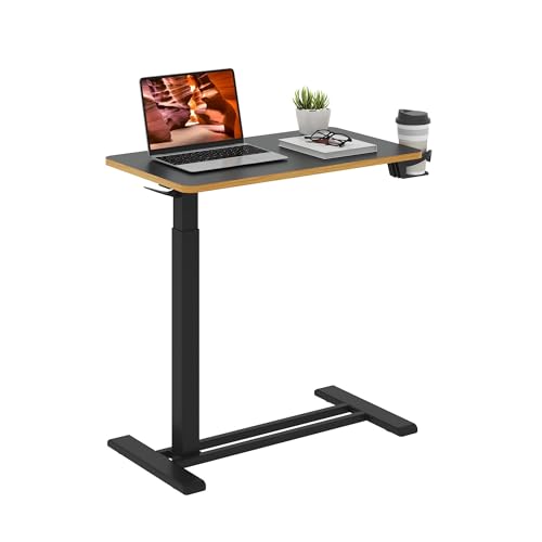 28'' Medical Overbed Bedside Table with Wheels,Rolling Table | Black 28''x16'' Pneumatic Tilting Desktop,Overbed Bedside Table with Hidden Casters for Hospital Use,rolling standing desk - color: Black, size: Small