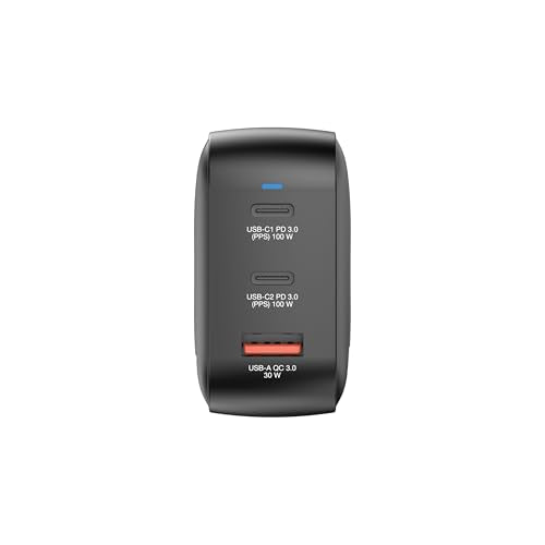 Verbatim Mini GaN Wall Charger 100W 3 Port 2X USB-C Ports PD 3.0 (PPS) up to 100W 1x USB-A Port QC 3.0 up to 30W - size: 3 Ports, style: 100W