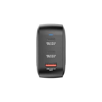 Verbatim Mini GaN Wall Charger 100W 3 Port 2X USB-C Ports PD 3.0 (PPS) up to 100W 1x USB-A Port QC 3.0 up to 30W - size: 3 Ports, style: 100W