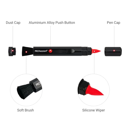 PROfezzion Double-Ended Lens Cleaning Pen for Electronics, Black | Soft Brush & Silicone Wiper Included, for Electronics, Earbuds, Laptop, Cell Phone, Keyboard, Camera Lens, Easy to Carry