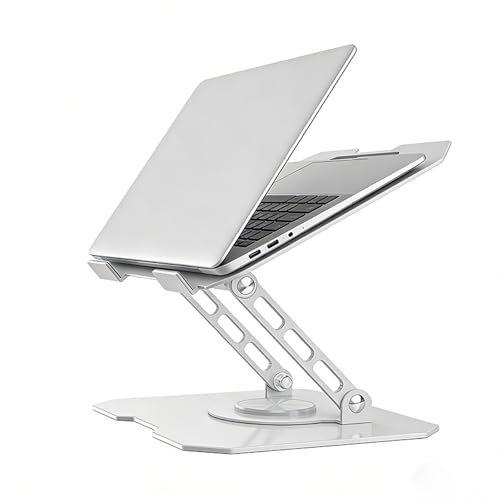 360° Rotating Laptop Stand for Desk, Heavy Duty Solid Steel Ergonomic Laptop Riser, Foldable Portable Computer Holder, Stable Adjustable Stand Compatible with MacBook Air/Pro 10-16 Inch Laptops - color: white
