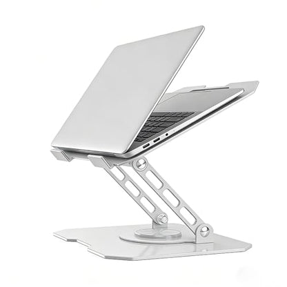 360° Rotating Laptop Stand for Desk, Heavy Duty Solid Steel Ergonomic Laptop Riser, Foldable Portable Computer Holder, Stable Adjustable Stand Compatible with MacBook Air/Pro 10-16 Inch Laptops - color: white