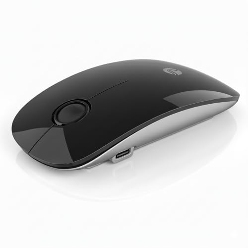RAPIQUE Bluetooth Mouse for MacBook Pro/Air/Neo, iPad, Type C Rechargeable Dual-Mode Wireless Mouse for 3 Devices (BT5.1 + 2.4G), Silent Click, Sleek Slim, Portable for Laptop/Surface – Black - color: Black