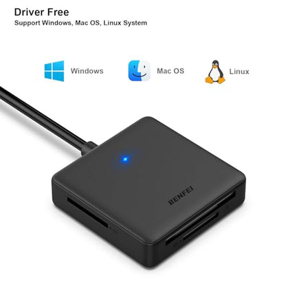 Memory Card Reader, BENFEI 4in1 USB 3.0 and USB-C to SD Micro SD MS CF Card Reader Adapter, 4 Cards Simultaneously Read and Write, Compatible with iPhone 15 Series, MacBook Pro/Air 2023, and More - color: 4in1