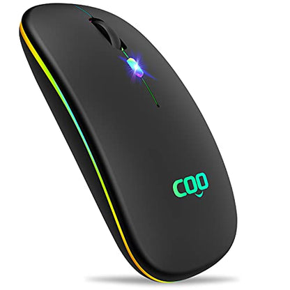 COO Wireless Mouse, LED Slim Bluetooth Mouse with 3 Adjustable DPI, Silent, Rechargeable, Dual Mode(Bluetooth 5.1 and 2.4G Wireless) for iPad OS 13, MacBook, Laptop, Mac OS 10.10 - color: Matte Black